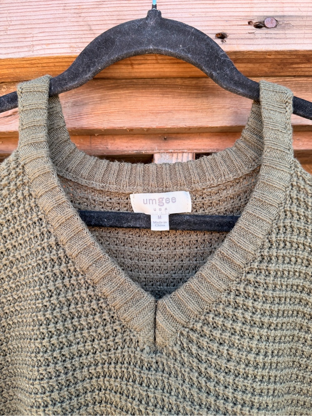 Umgee Olive Cold-Shoulder Waffle Knit Sweater - Picture 3 of 5